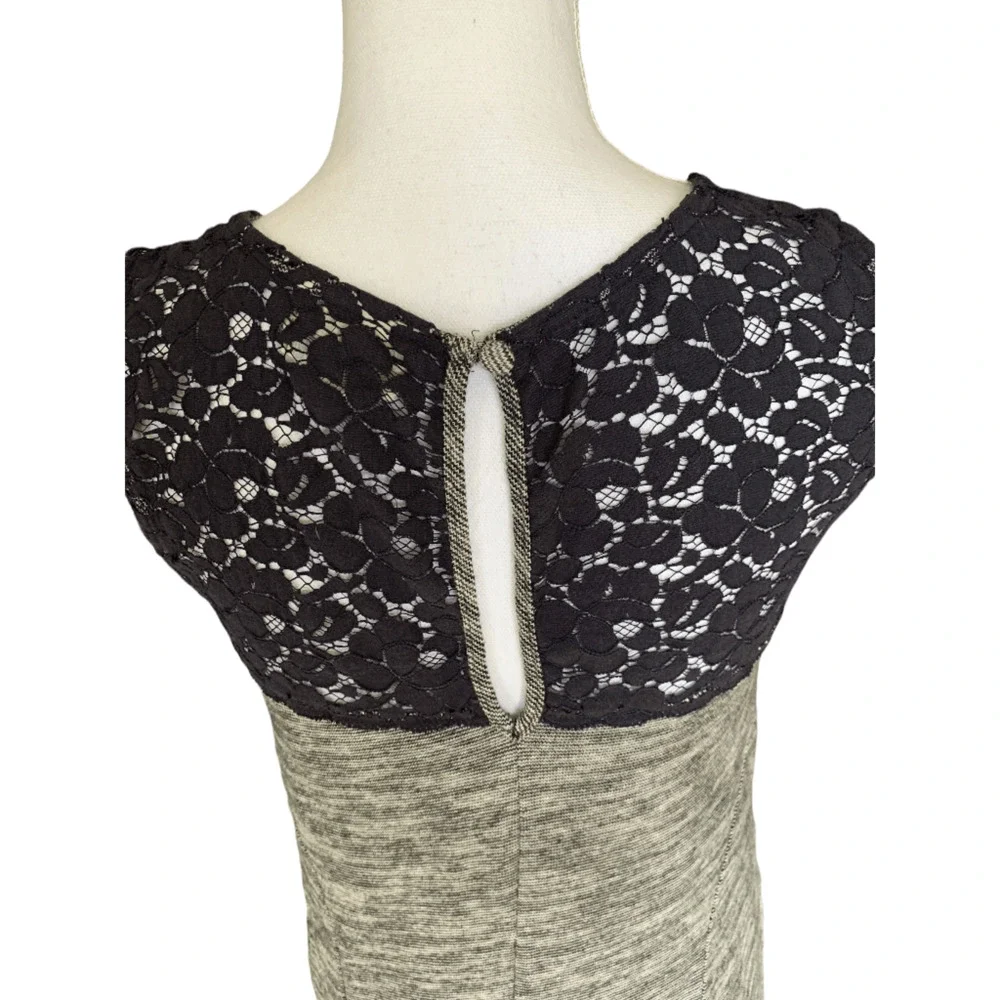 Anthropologie Lilka Size Medium Space Dye Esme Dress Navy Blue White Lace Detail - Picture 4 of 12